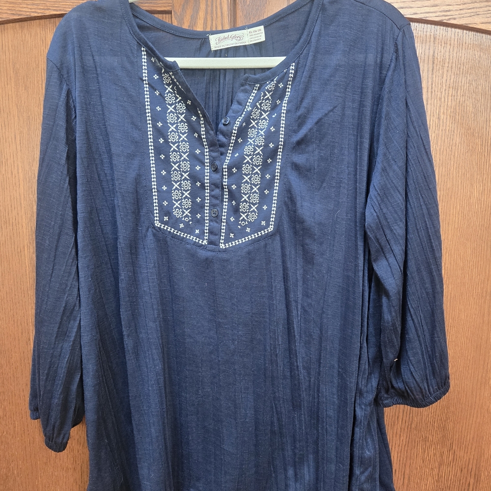Faded Glory Navy Embroidered Blouse